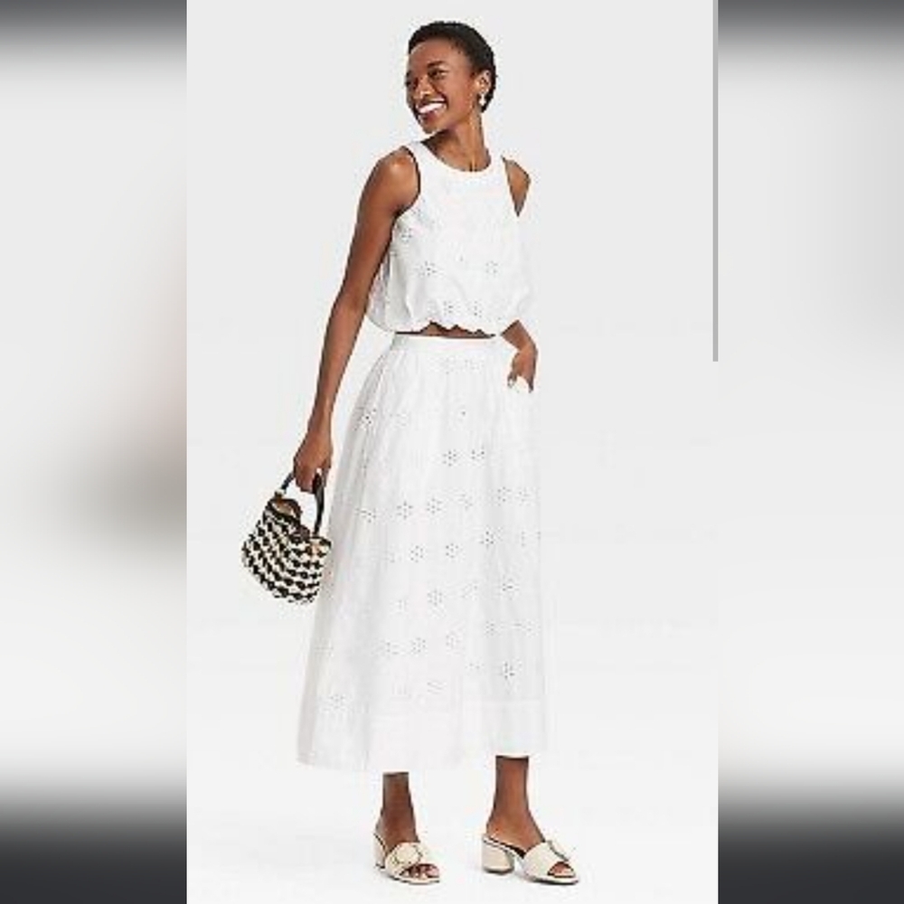 A New Day White Sleeveless Eyelet Dress